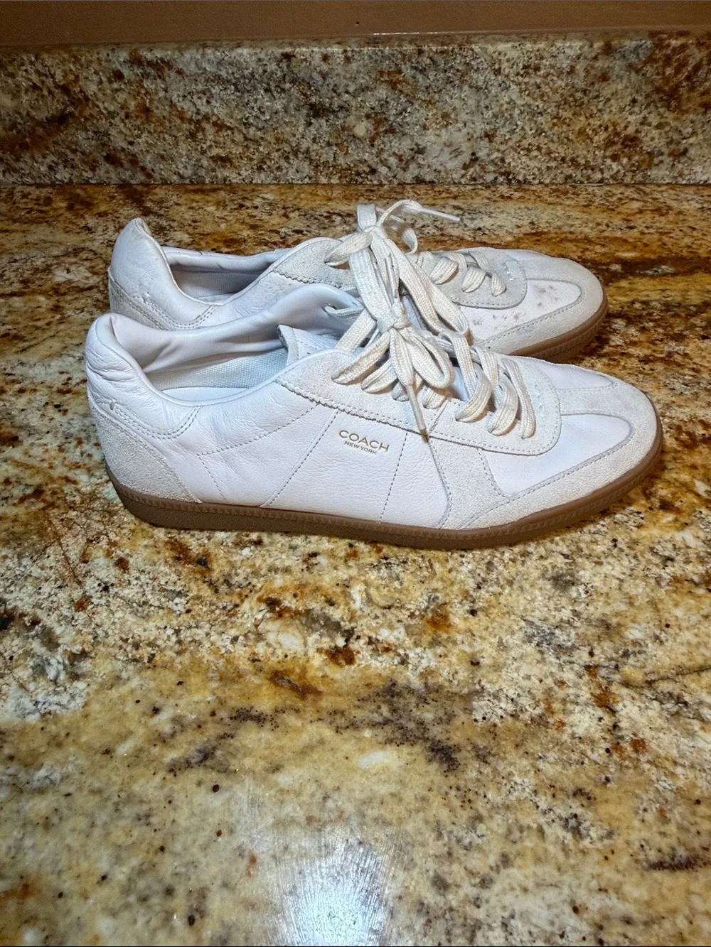 Coach Cream and White Lace-Up Leather Sneakers